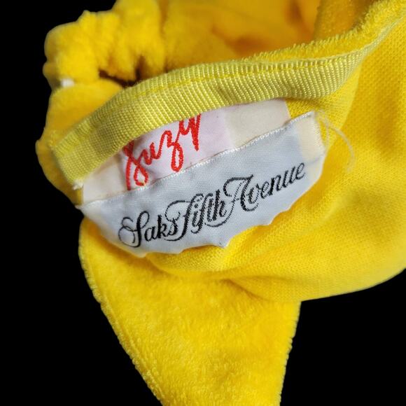 Vintage Sun Visor Yellow Sunhat Hat Terry Towel Bow Cap Saks Fifth Ave One Size - Picture 6 of 10